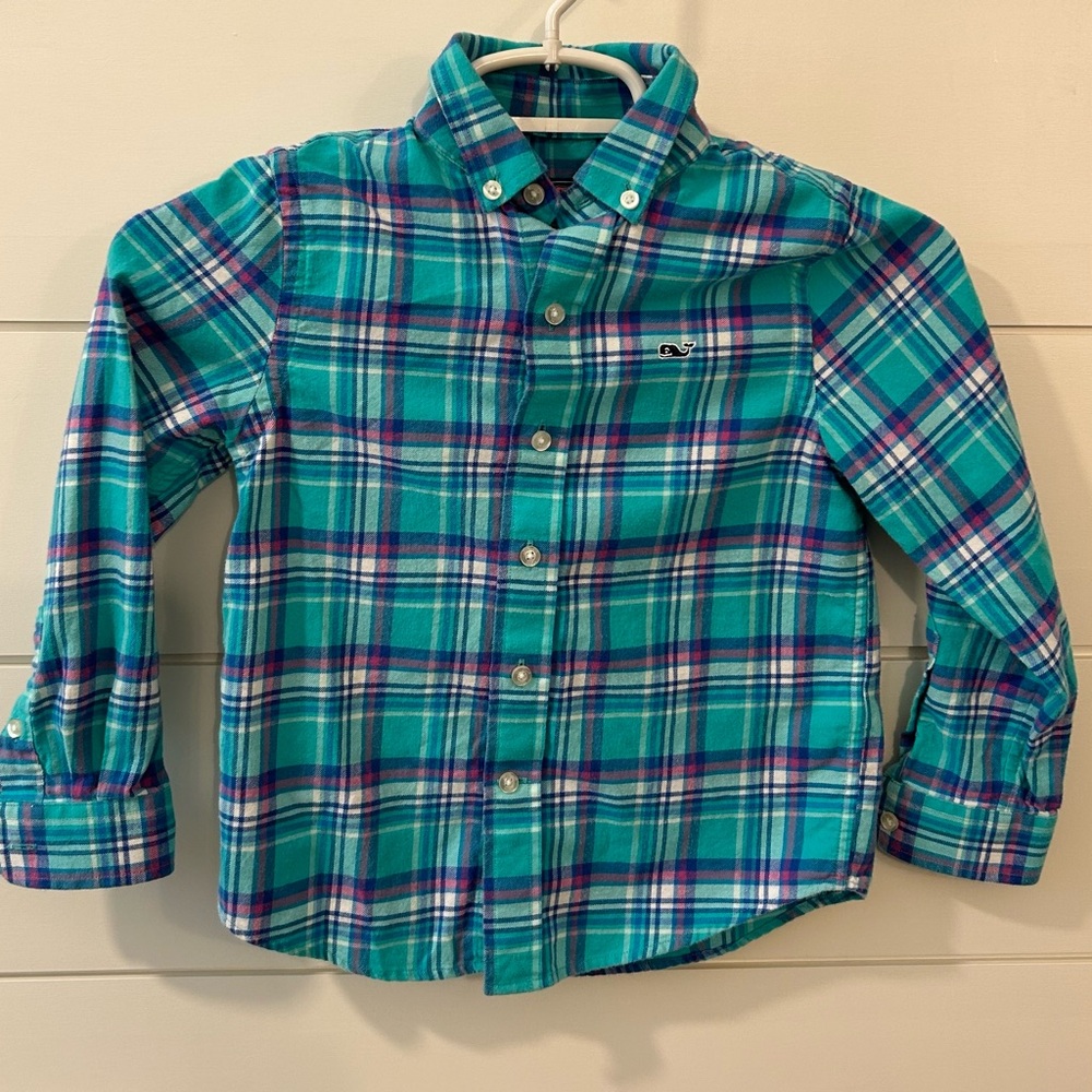 KIDS Vineyard Vines Whale Shirt Flannel Plaid Size 5 EUC